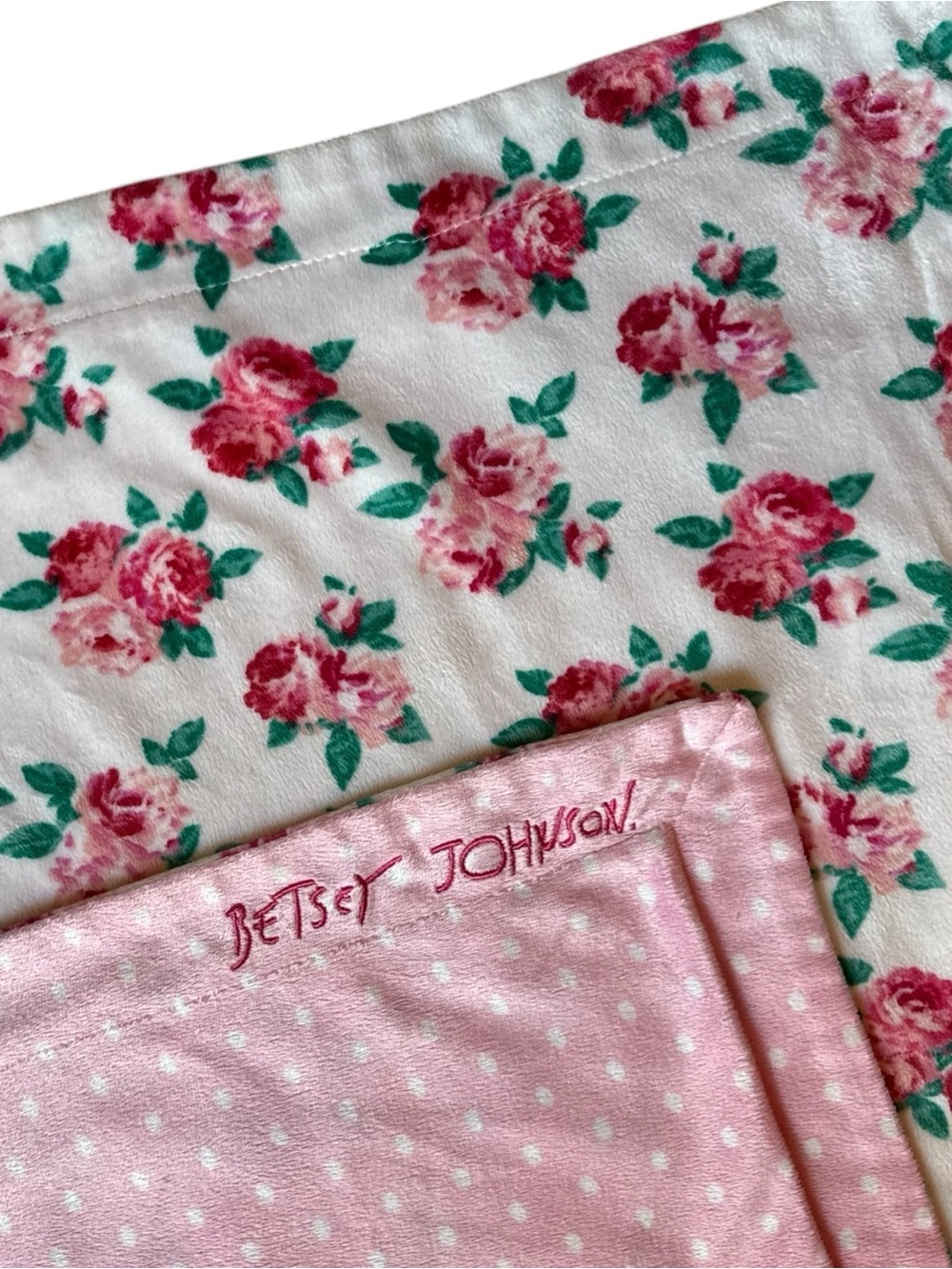 Betsey Johnson Baby Blanket Pink Polka Dot & Rose Floral Double-Sided Security